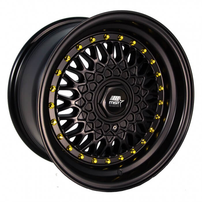 MST Tuner MT13 Matte Black with Gold Rivets 15x8 (+20) 4x100/4x114.3
