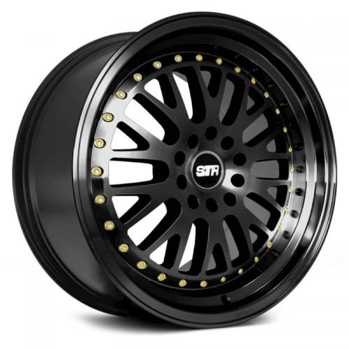 STR Racing  520  Gloss Black with Gold Rivets  17x9  (+20)  5x100/5x114.3