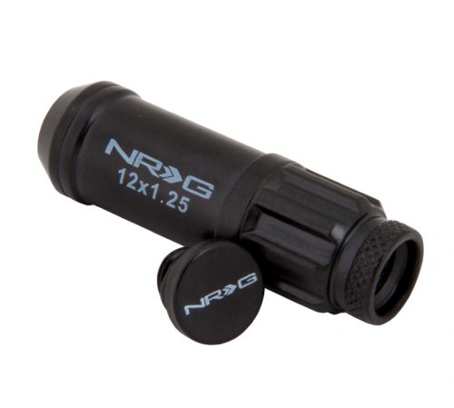 NRG 700 Series Steel Lug Nut w/ dust cap cover Set  Black 12x1.25 Open Ended - Image 3