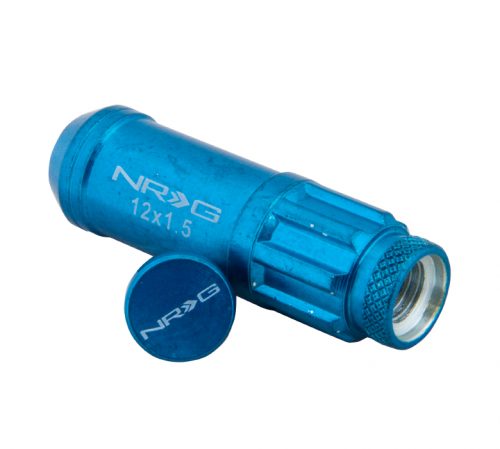 NRG 700 Series Steel Lug Nut w/ dust cap cover Set  Blue 12x1.5 Open Ended - Image 3