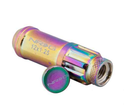 NRG 700 Series Steel Lug Nut w/ dust cap cover Set  Neochrome 12x1.5 Open Ended - Image 3