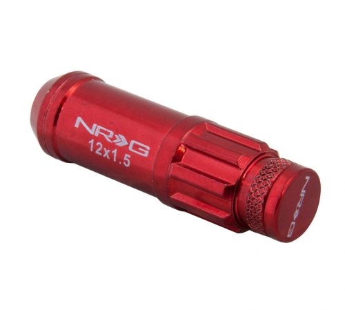 NRG 700 Series Steel Lug Nut w/ dust cap cover Set  Red 12x1.5 Open Ended - Image 2