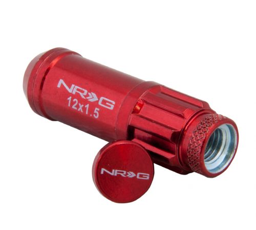 NRG 700 Series Steel Lug Nut w/ dust cap cover Set  Red 12x1.5 Open Ended - Image 3