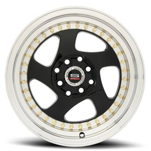 Spec 1  SPT-20  Black and Machined Lip with Gold Rivets  15x8  (+20)  4x100/4x114.3