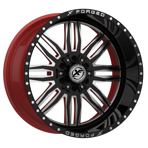 XF Offroad Forged  XFX-303  Gloss Black and Milled with Red Inner  22x12  (-44)  5x139.7/5x150