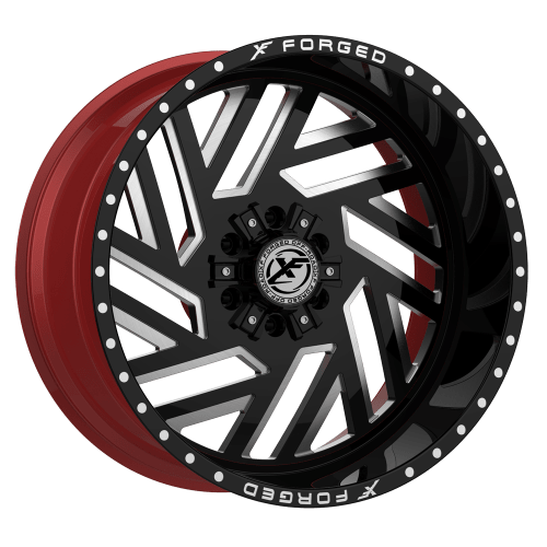 XF Offroad Forged  XFX-304  Gloss Black and Milled with Red Inner  22x12  (-44)  5x139.7/5x150