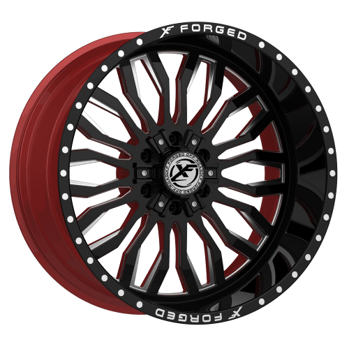 XF Offroad Forged  XFX-305  Gloss Black and Milled with Red Inner  22x12  (-44)  5x139.7/5x150