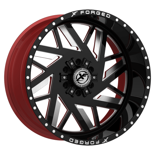 XF Offroad Forged  XFX-306  Gloss Black and Milled with Red Inner  22x12  (-44)  5x139.7/5x150