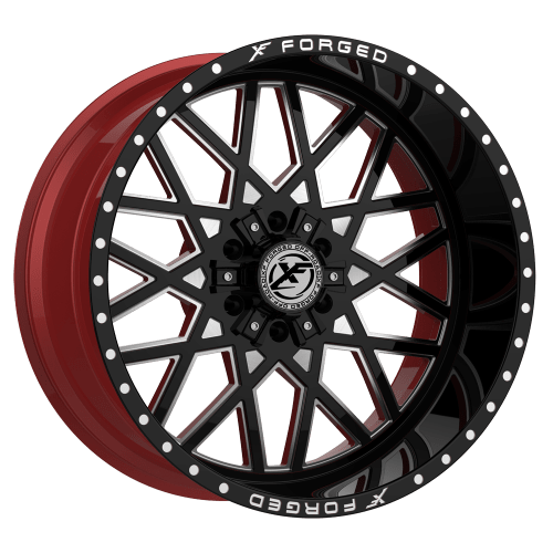 XF Offroad Forged  XFX-307  Gloss Black and Milled with Red Inner  22x12  (-44)  5x139.7/5x150