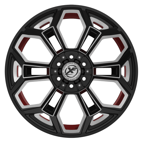 XF Offroad Forged  XFX-308  Gloss Black and Milled with Red Inner  22x12  (-44)  5x139.7/5x150 - Image 2