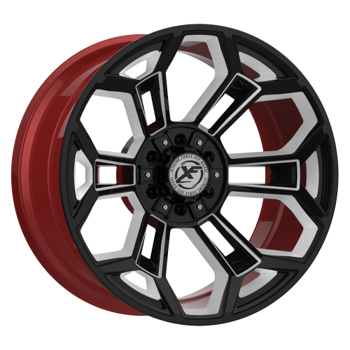 XF Offroad Forged  XFX-308  Gloss Black and Milled with Red Inner  22x12  (-44)  5x139.7/5x150