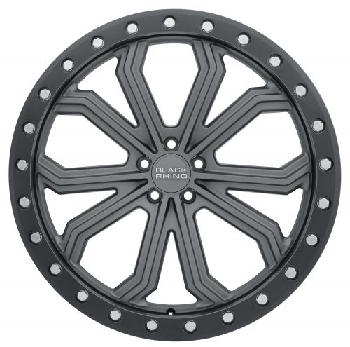 Black Rhino Trabuco Matte Gunmetal W/ Black Ring & Silver Bolts 18x8 (+35) 5x110 - Image 3