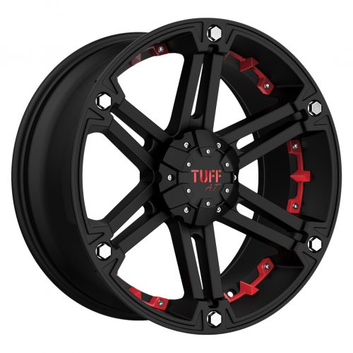 Tuff T01 Flat Black W/ Red Inserts 17x8 (+20) 6x135