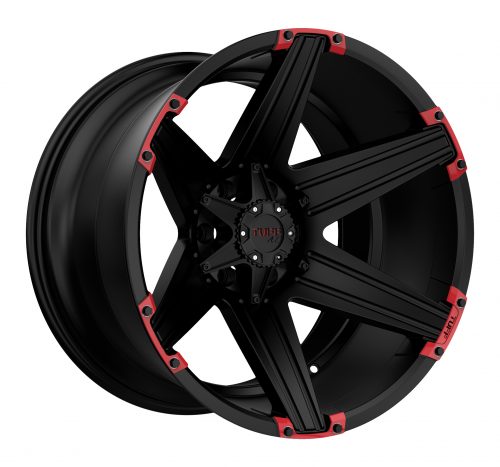 Tuff T12 Satin Black W/ Red Inserts 20x10 (-19) 6x139.7