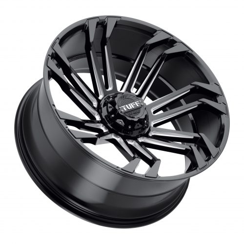 Tuff T21 Gloss Black W/ Milled Spokes 22x12 (-45) 6x135 - Image 2