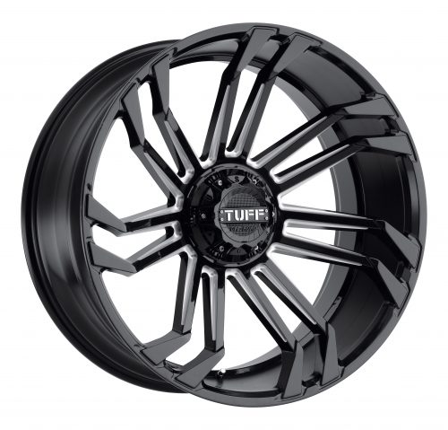 Tuff T21 Gloss Black W/ Milled Spokes 22x12 (-45) 6x135