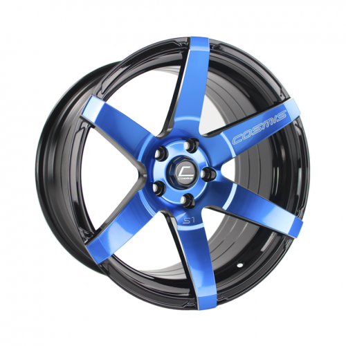 Cosmis  S1  Black with Blue Face Milled Spokes  18x9.5  (+15)  5x114.3