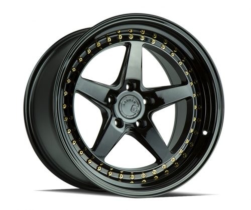 Aodhan DS05 Gloss Black w/ Gold Rivets 18x10.5 (+15) 5x114.3