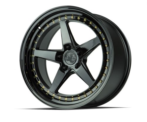 Aodhan DS05 Gloss Black w/ Gold Rivets 18x8.5 (+35) 5x114.3 - Image 3