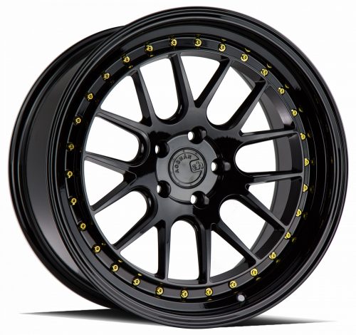 Aodhan DS06 Gloss Black w/ Gold Rivets 18x8.5 (+35) 5x100