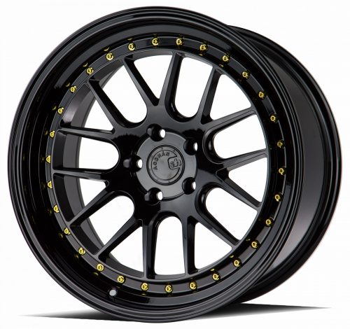 Aodhan DS06 Gloss Black w/ Gold Rivets 18x8.5 (+35) 5x100 - Image 2