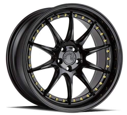 Aodhan DS07 Gloss Black w/ Gold Rivets 18x8.5 (+35) 5x100