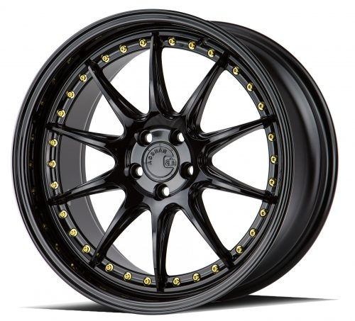 Aodhan DS07 Gloss Black w/ Gold Rivets 18x8.5 (+35) 5x100 - Image 2