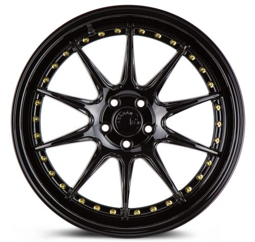 Aodhan DS07 Gloss Black w/ Gold Rivets 18x8.5 (+35) 5x114.3 - Image 2