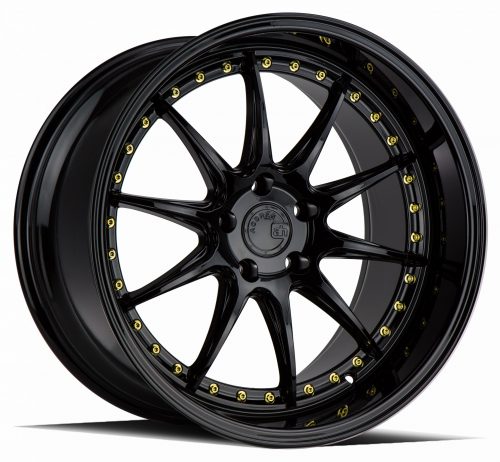 Aodhan DS07 Gloss Black w/ Gold Rivets 19x11 (+15) 5x114.3