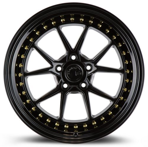 Aodhan DS08 Gloss Black w/ Gold Rivets 18x10.5 (+22) 5x114.3 - Image 2