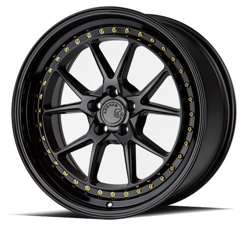 Aodhan DS08 Gloss Black w/ Gold Rivets 18x8.5 (+35) 5x100 - Image 2