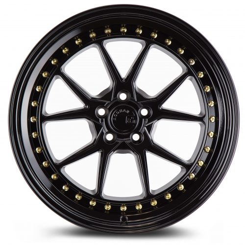 Aodhan DS08 Gloss Black w/ Gold Rivets 18x8.5 (+35) 5x114.3 - Image 2