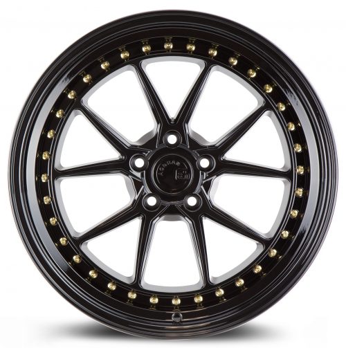 Aodhan DS08 Gloss Black w/ Gold Rivets 19X8.5 (+35) 5X120 - Image 2