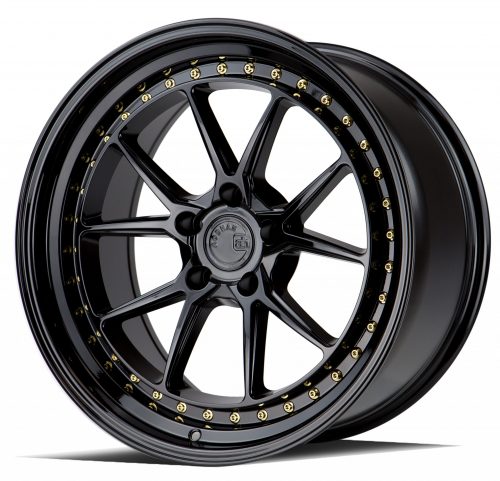 Aodhan DS08 Gloss Black w/ Gold Rivets 19X8.5 (+35) 5X120 - Image 3