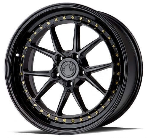 Aodhan DS08 Gloss Black w/ Gold Rivets 19x9.5 (+35) 5x120 - Image 2