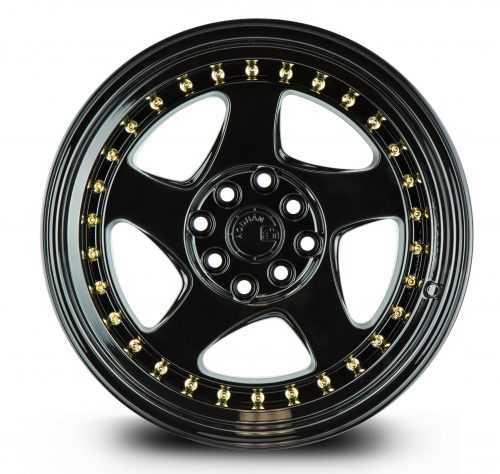 Aodhan AH01 Full Gloss Black (Gold Rivet) 16x8 (+15) 4x100/4x114.3