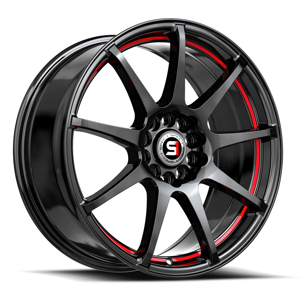 Spec-1 Sp-67 Gloss Black & Red Line 17x7 (+42) 4x100