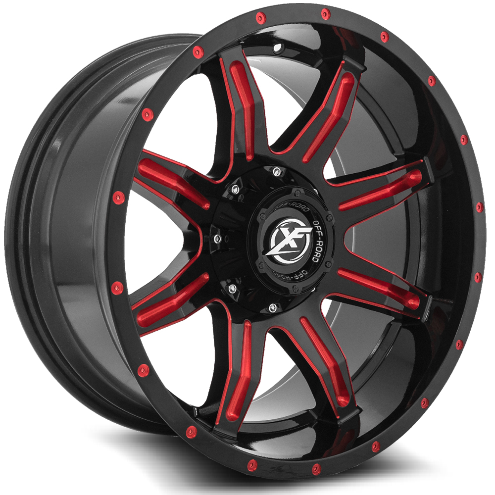 Xf Off-road Xf-215 Gloss Black & Red Milled 20x10 (-12) Blank 5x/6x