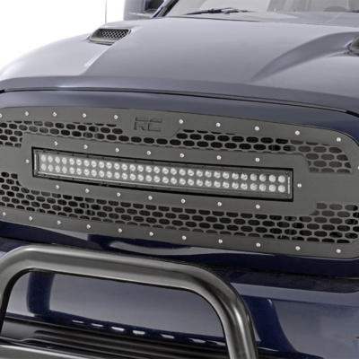 Dodge Mesh Grille 30 Inch Dual Row Black Series LED w/Amber DRL 13-18 RAM 1500 Rough Country