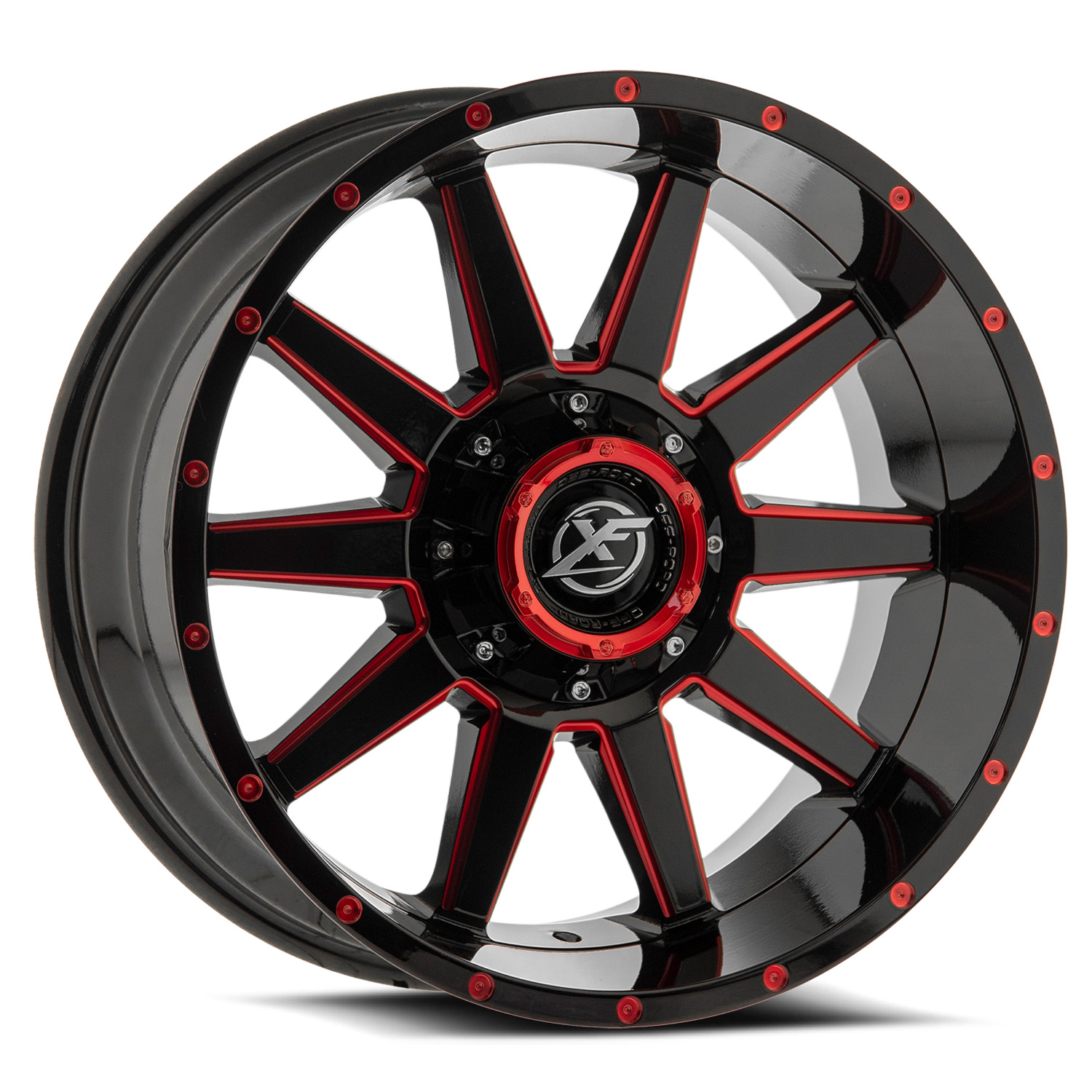 XF Off-Road XF-219 Gloss Black & Red Milled 17x9 (+0)5x127