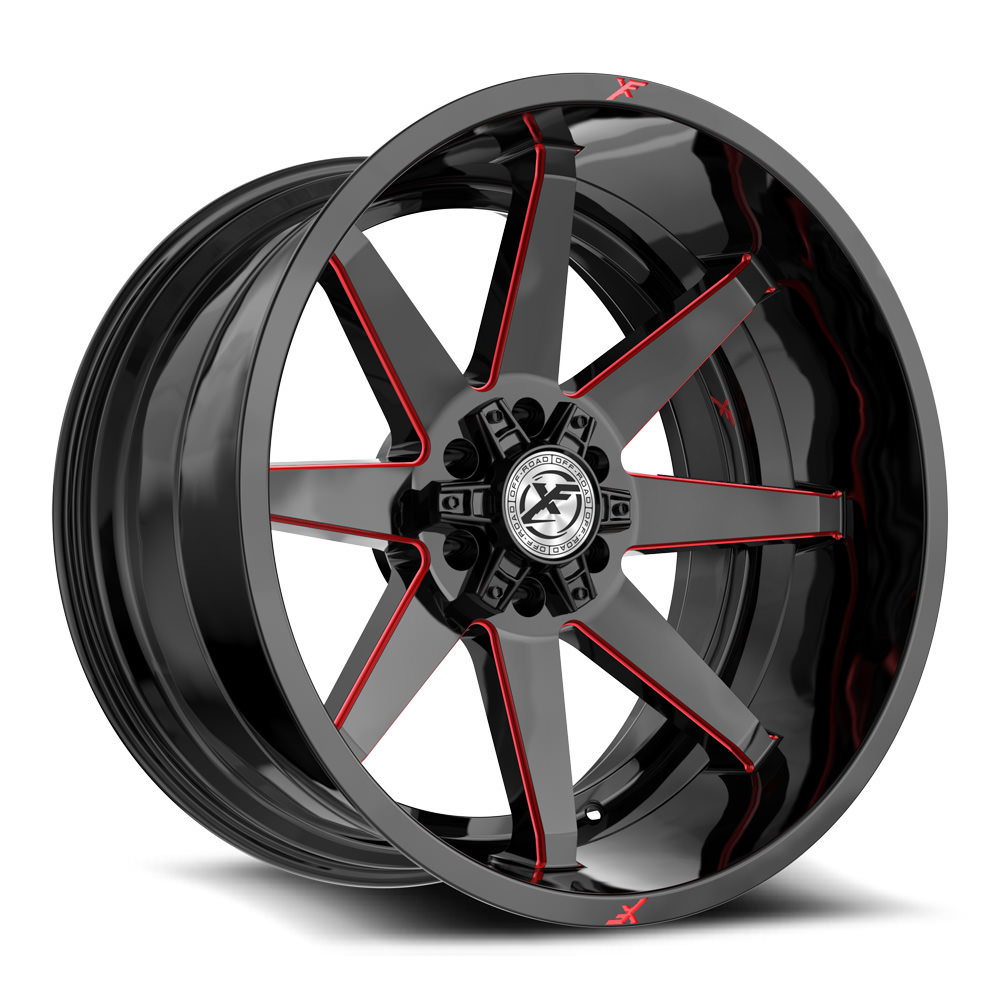 XF Off-Road XF-236 Gloss Black & Red Milled 20x9 (+12)5x127