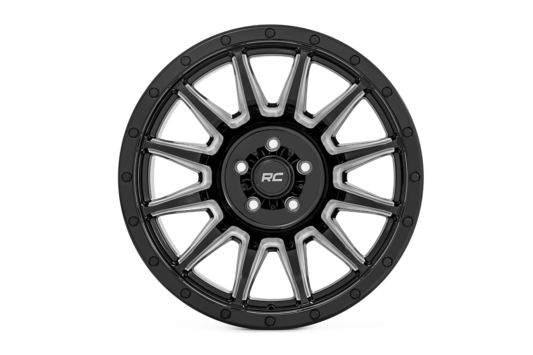 Rough Country 90 Series Wheel | One-Piece | Gloss Black w/machined spokes | 20x9 | 6x5.5 | -12mm - Image 2